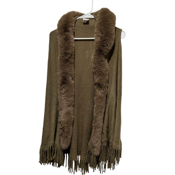 Anthropologie Northern Angel Knit Vest Faux Fur Hood Fringe Size S/M Maximalist - Picture 1 of 9